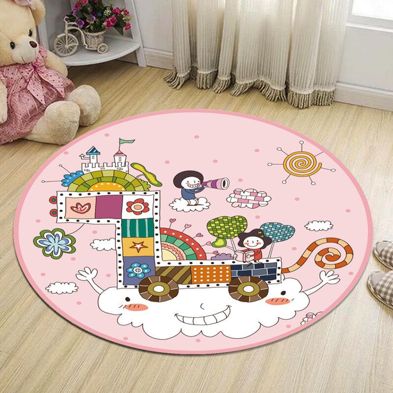Lovely Kids Bedroom Rug Multi Colored Cartoon Print Area Rug Synthetics Anti-Slip Easy Care Carpet