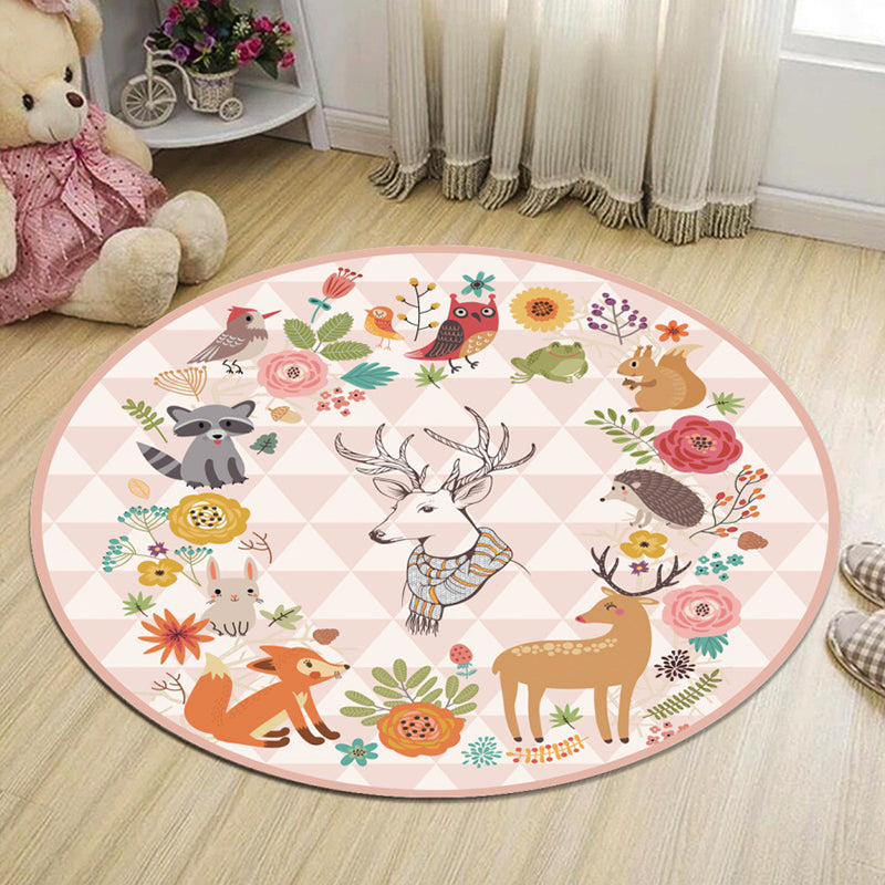 Lovely Kids Bedroom Rug Multi Colored Cartoon Print Area Rug Synthetics Anti-Slip Easy Care Carpet