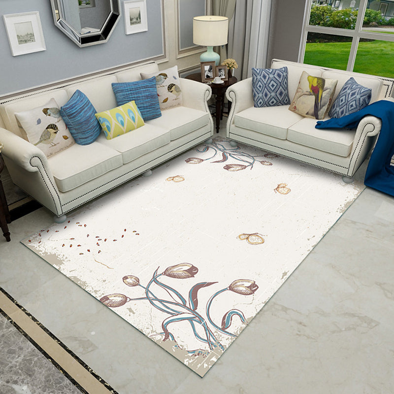 Modern Living Room Rug Multi Colored Plant Printed Indoor Rug Polyster Non-Slip Backing Pet Friendly Carpet