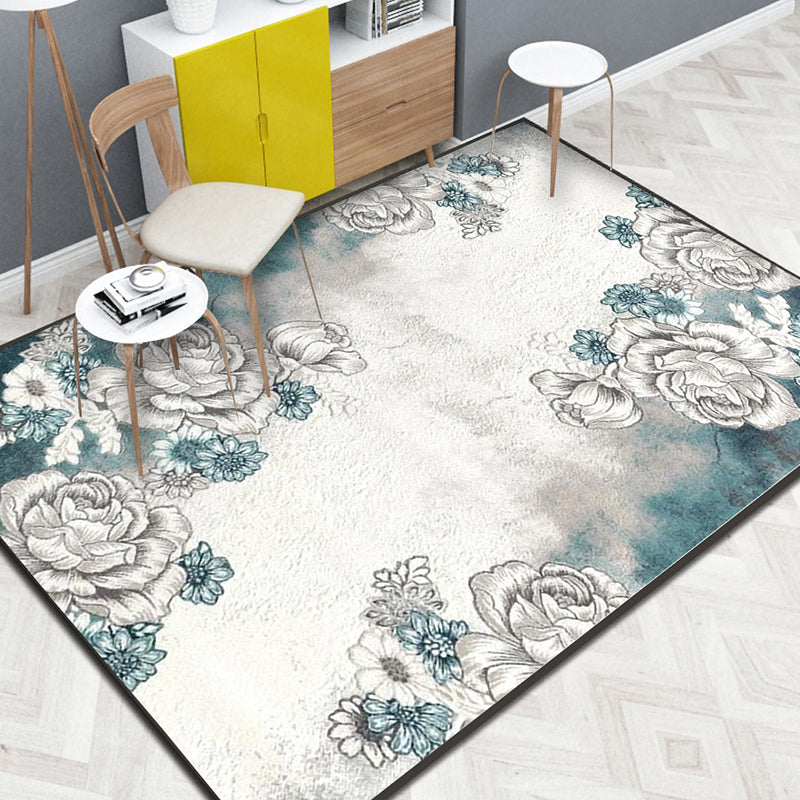 Modern Living Room Rug Multi Colored Plant Printed Indoor Rug Polyster Non-Slip Backing Pet Friendly Carpet