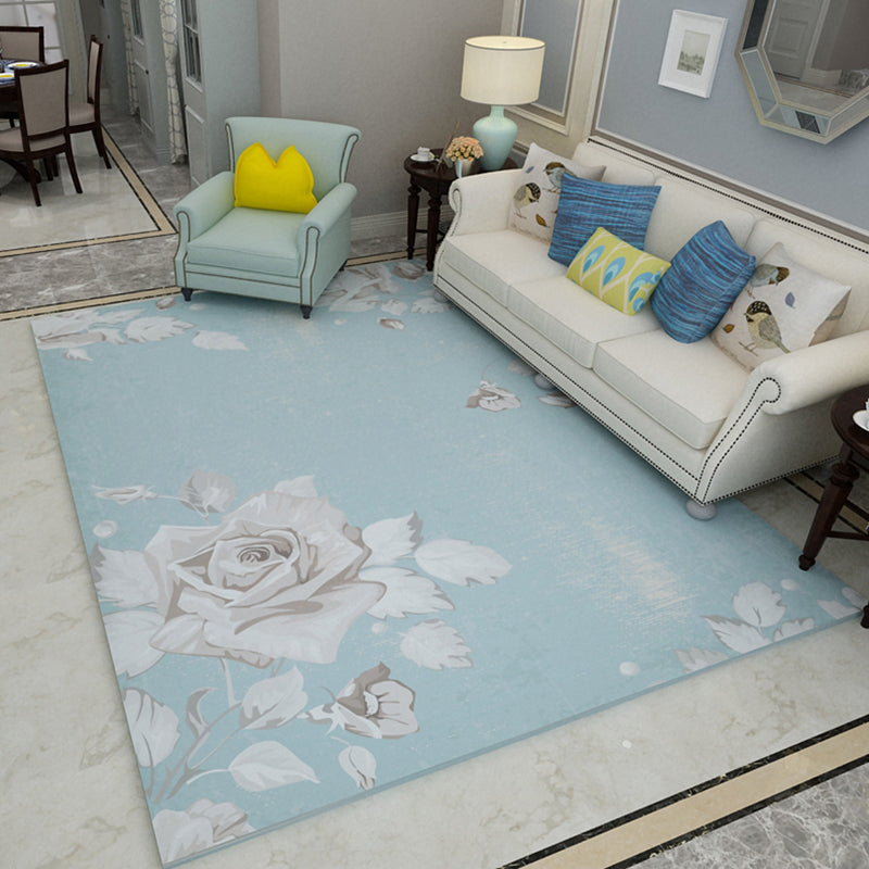 Modern Living Room Rug Multi Colored Plant Printed Indoor Rug Polyster Non-Slip Backing Pet Friendly Carpet