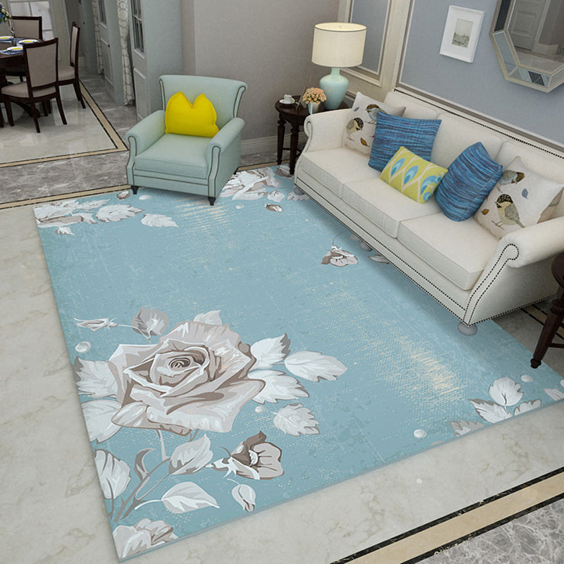 Modern Living Room Rug Multi Colored Plant Printed Indoor Rug Polyster Non-Slip Backing Pet Friendly Carpet