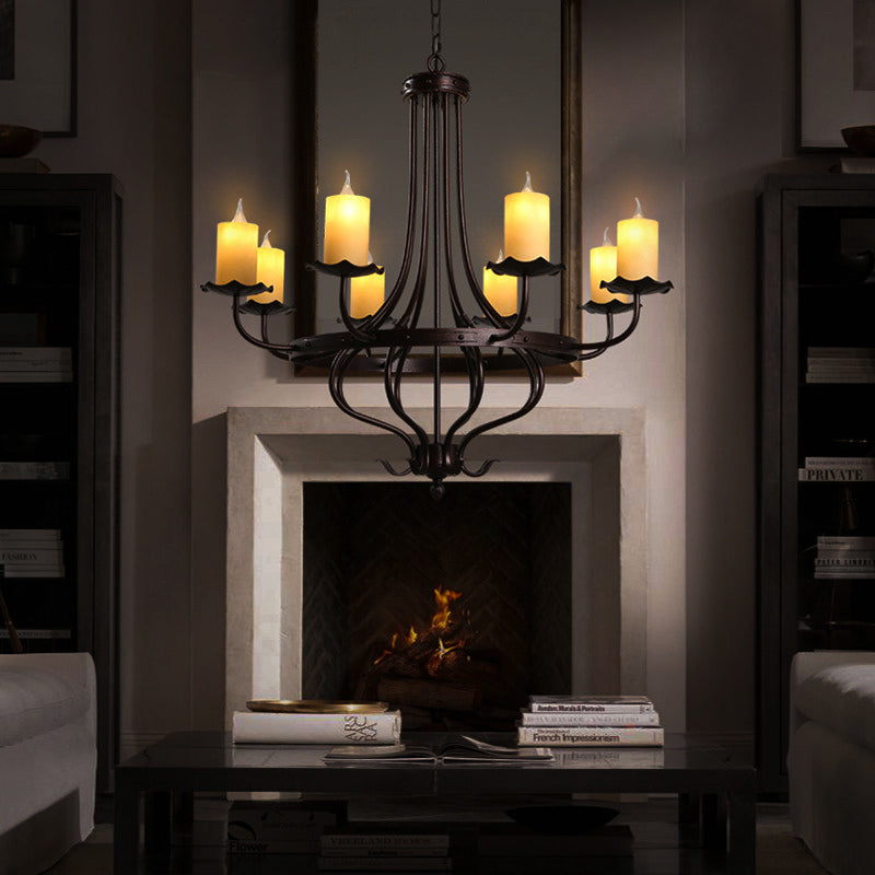 Cougie en verre jaune lustre lampe country 8 lumières