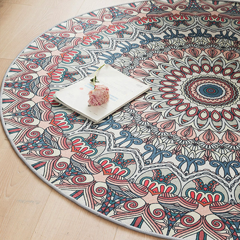 Multi-Colored Shabby Chic Rug Polyster Flower Printed Area Rug Anti-Slip Backing Easy Care Carpet for Living Room