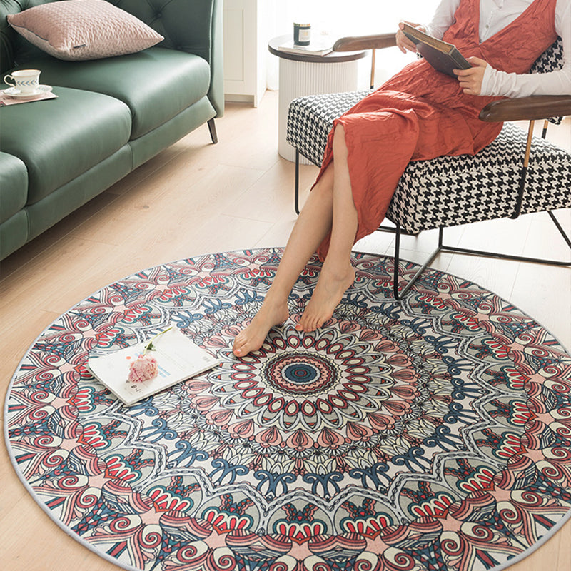 Multi-Colored Shabby Chic Rug Polyster Flower Printed Area Rug Anti-Slip Backing Easy Care Carpet for Living Room