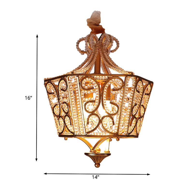 Éclairage de lustre en cristal lanterne Rustique 2 lumières Lumières de la chambre à coucher en or