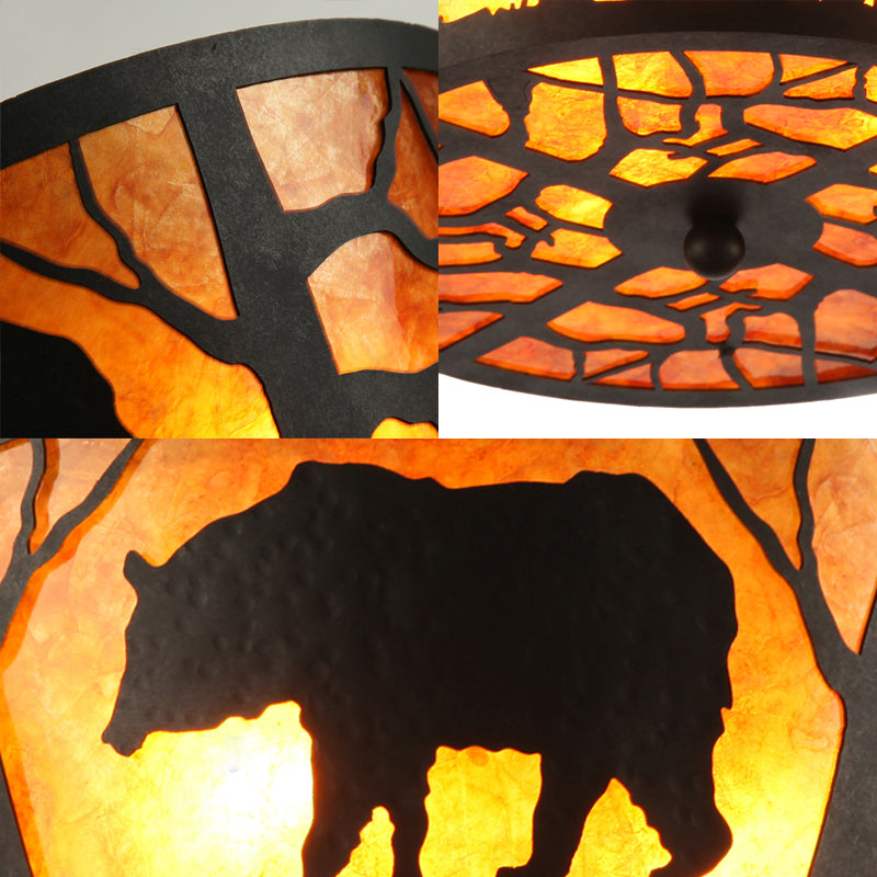 3 Luces de montaje en el país de iluminación de mármol redondo de mármol con luz de techo en marrón con patrón de oso/caballo