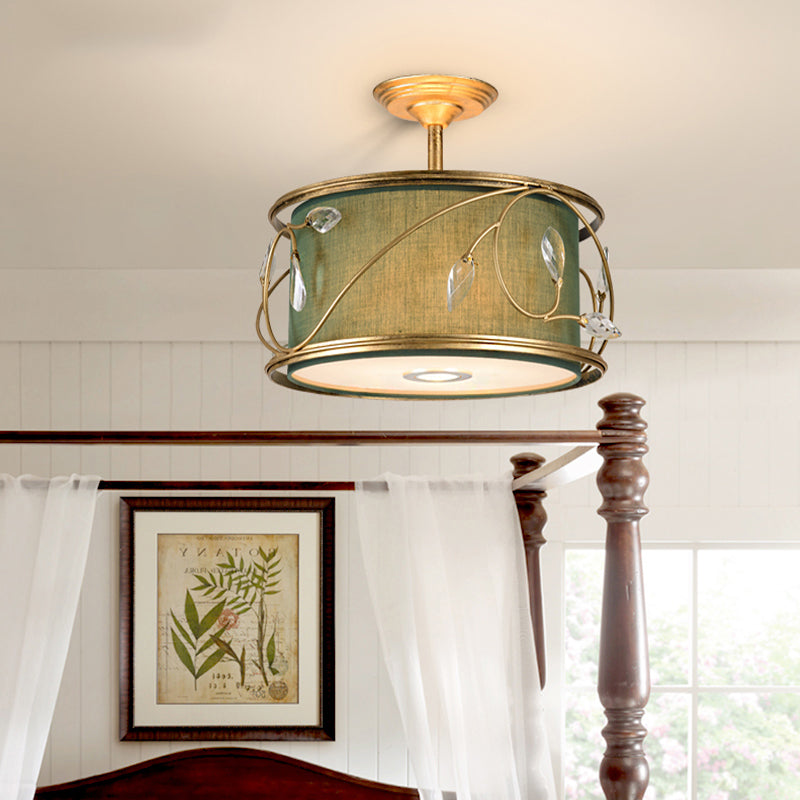 16 "/19.5" W Green/Ejército Green redondo Semi Flush Monte Babela 3 Bulbos Sala de estar Semi Flush Techo Luz