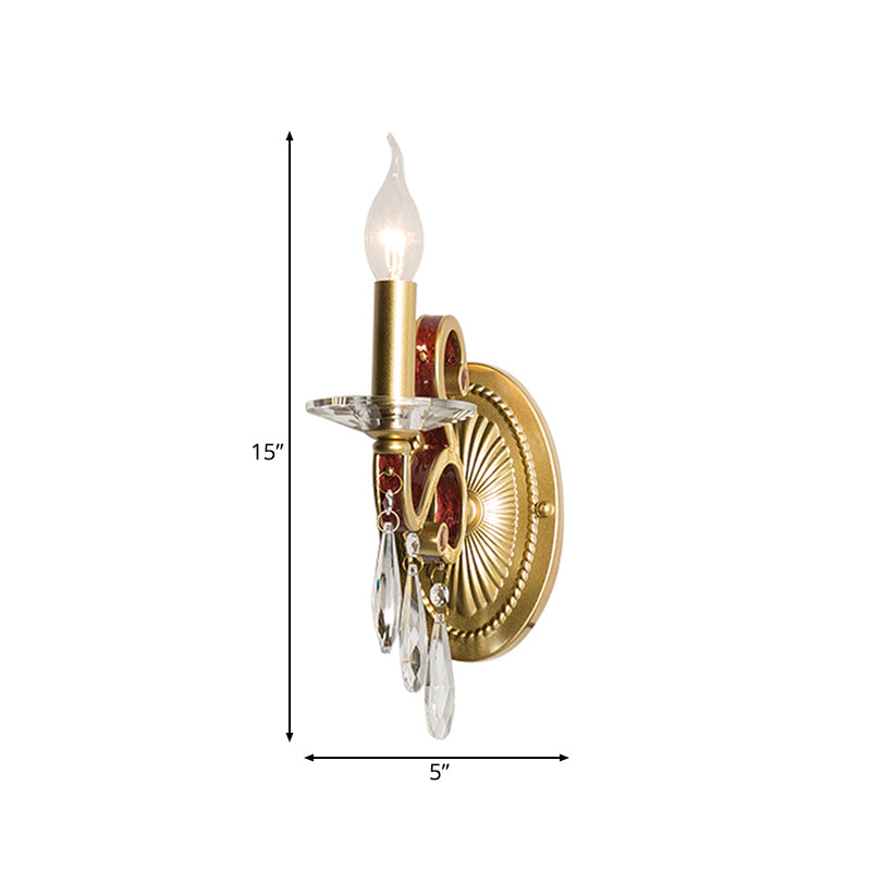 1 Light Metal Wall Lamp Country Style Gold Cone Bedroom Sconce Light Fixture with/without Shade