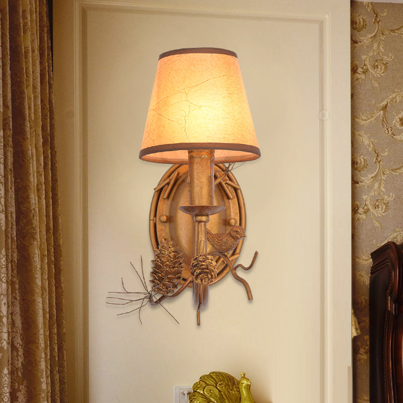 Light di illuminazione sconce con cono in metallo 1 leggero lampada montata a parete interno in bronzo con accento per uccelli