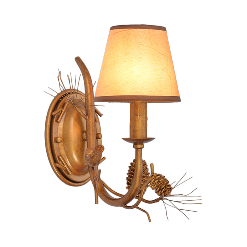 Light di illuminazione sconce con cono in metallo 1 leggero lampada montata a parete interno in bronzo con accento per uccelli