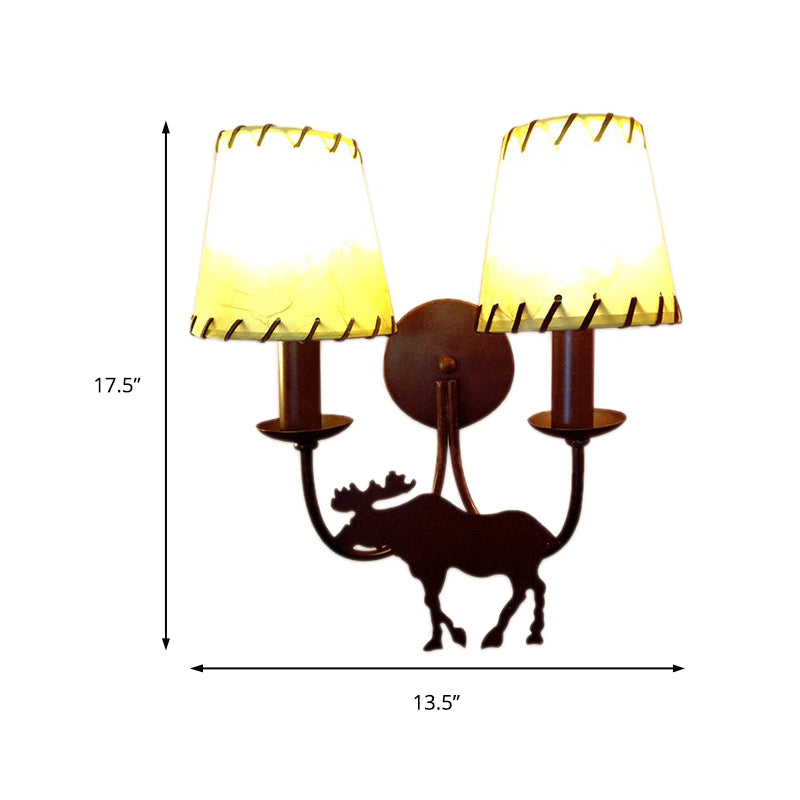 Country d'éclairage en métal effilé Country 2-Light Light Room Wall Murd Murd in Rust with Deer