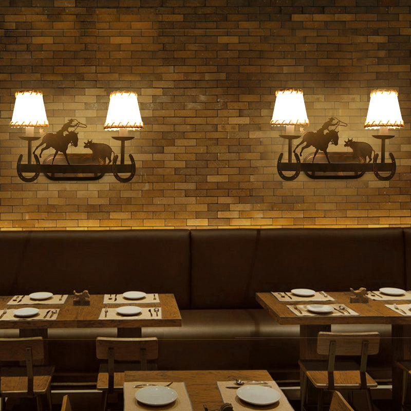 2-Bulb Conical Sconce Lamp Country Rust Metal Wall Mounted Light for Restaurant with Animal Accents