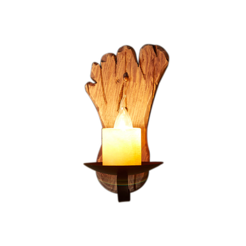 1 Light Wall Lamp Lighting Country Candle Marble Sconce Light Fixture in Black with Foot Print Wooden Backplate