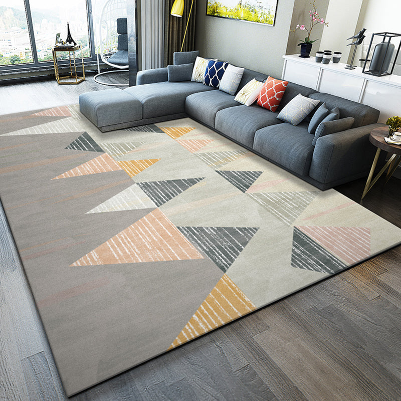 Scandinavian Living Room Rug Multi Colored Geometric Print Area Carpet Polyster Non-Slip Backing Easy Care Area Rug