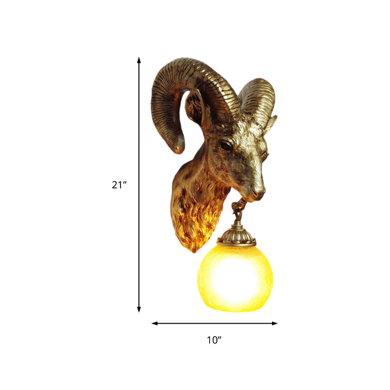 Resin Gold Sconce Lamp Goat 1-Light Country Style Wall Mounted Lighting with Crystal/Glass Shade
