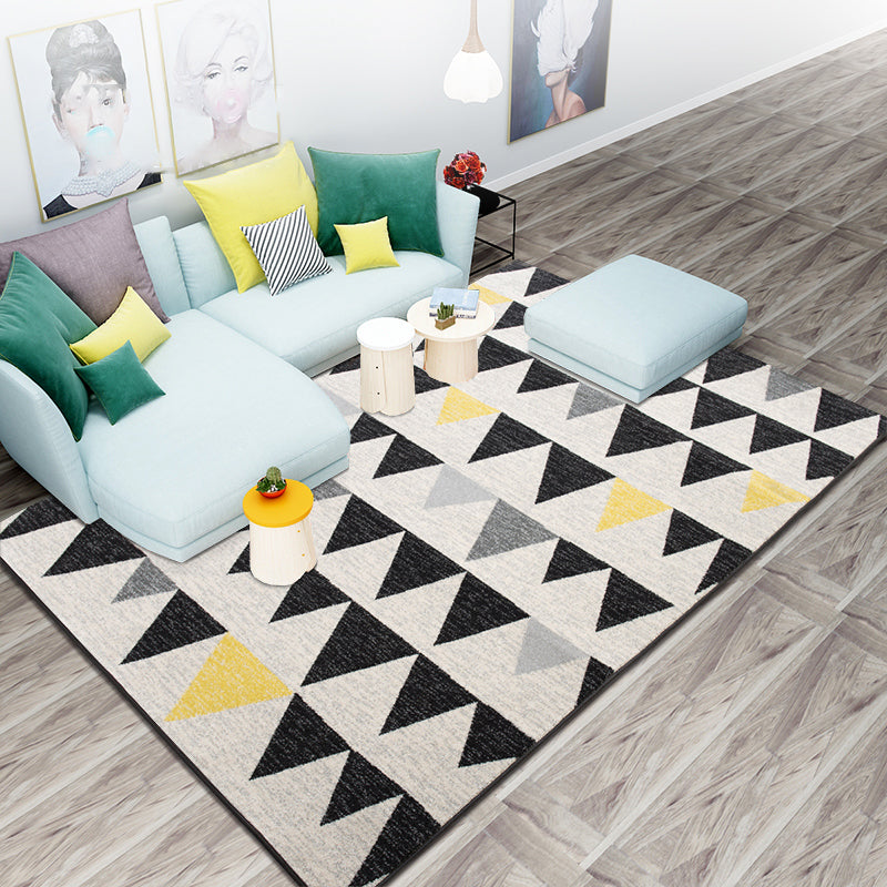 Modern Living Room Rug Multi Colored Geometric Indoor Polyster Non-Slip Backing Easy Care Carpet