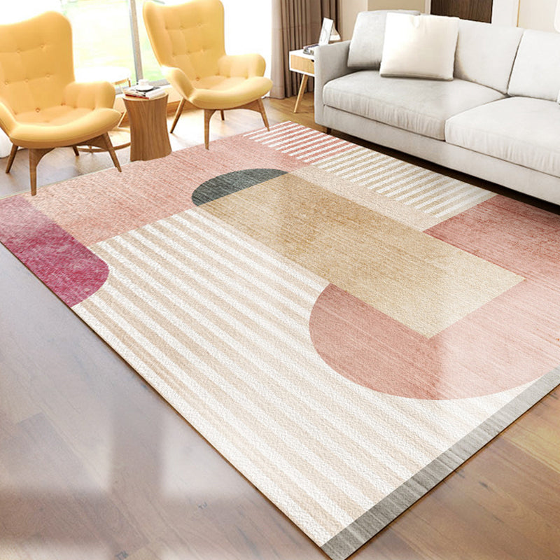 Scandinavian Living Room Rug Multi Color Geometric Pattern Area Carpet Polyster Pet Friendly Easy Care Rug
