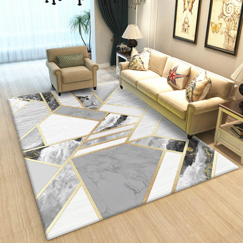 Scandinavian Living Room Rug Multi Color Geometric Pattern Area Carpet Polyster Pet Friendly Easy Care Rug