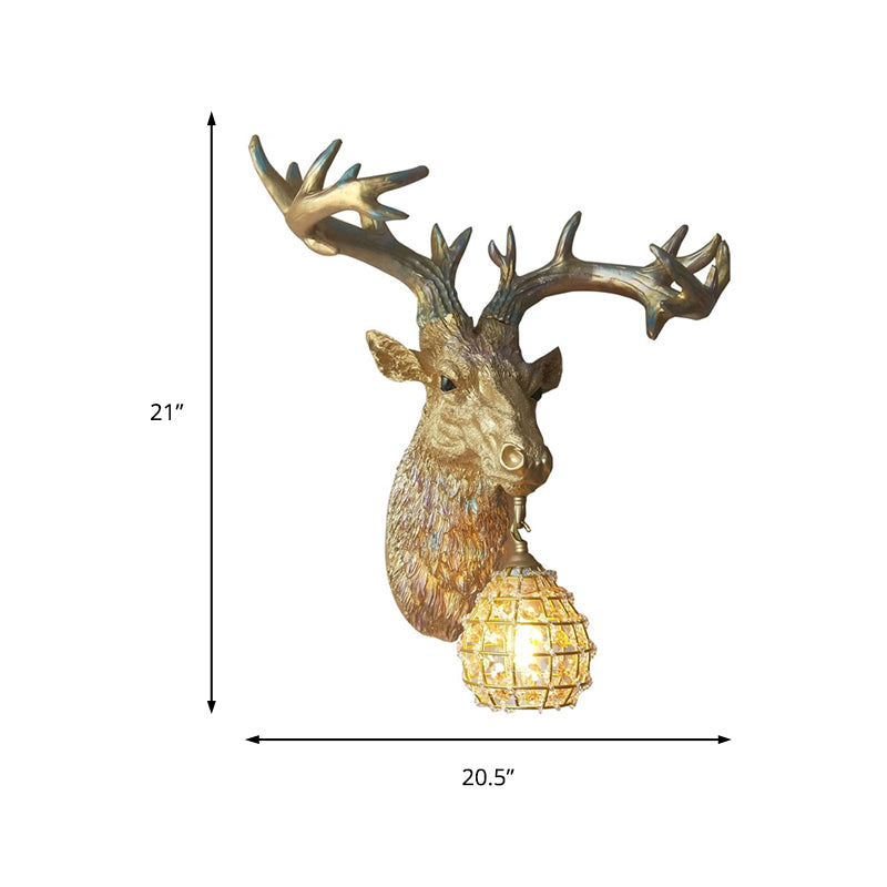 1 Lampada lampada con lampada con scarpa con cervo in lampadina Rustico a parete in resina montata per sala da pranzo con sfera di vetro in cristallo
