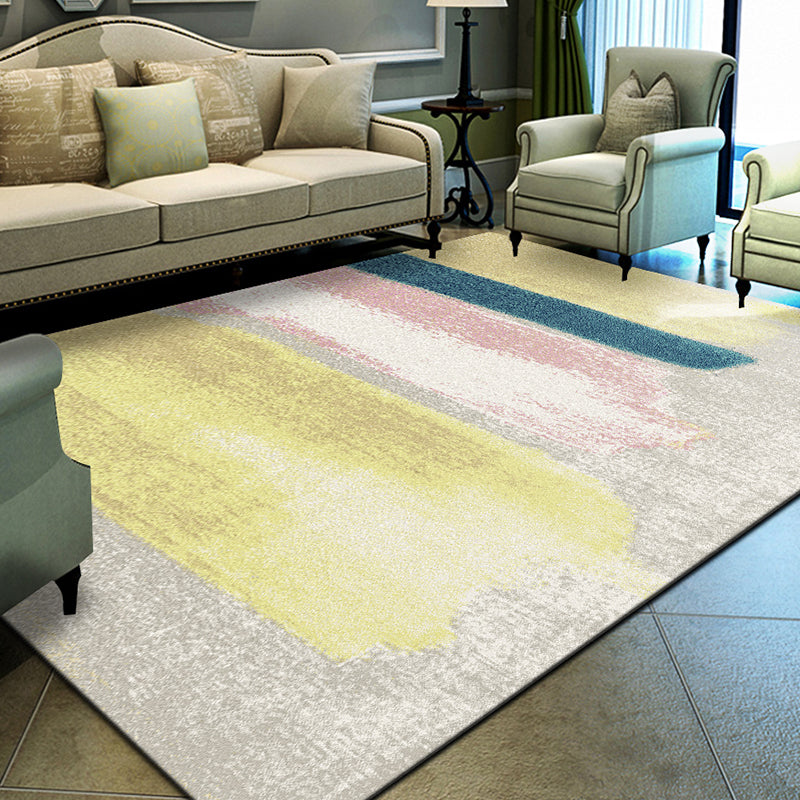 Modern Living Room Rug Multi Colored Abstact Print Indoor Rug Cotton Blend Easy Care Pet Friendly Area Carpet