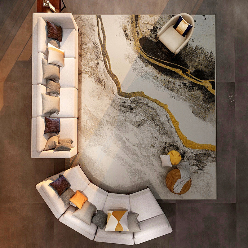 Modern Living Room Rug Multi Color Abstract Printed Area Carpet Cotton Blend Easy Care Stain-Resistant Rug