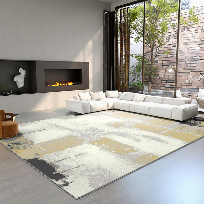Modern Living Room Rug Multi Color Abstract Printed Area Carpet Cotton Blend Easy Care Stain-Resistant Rug