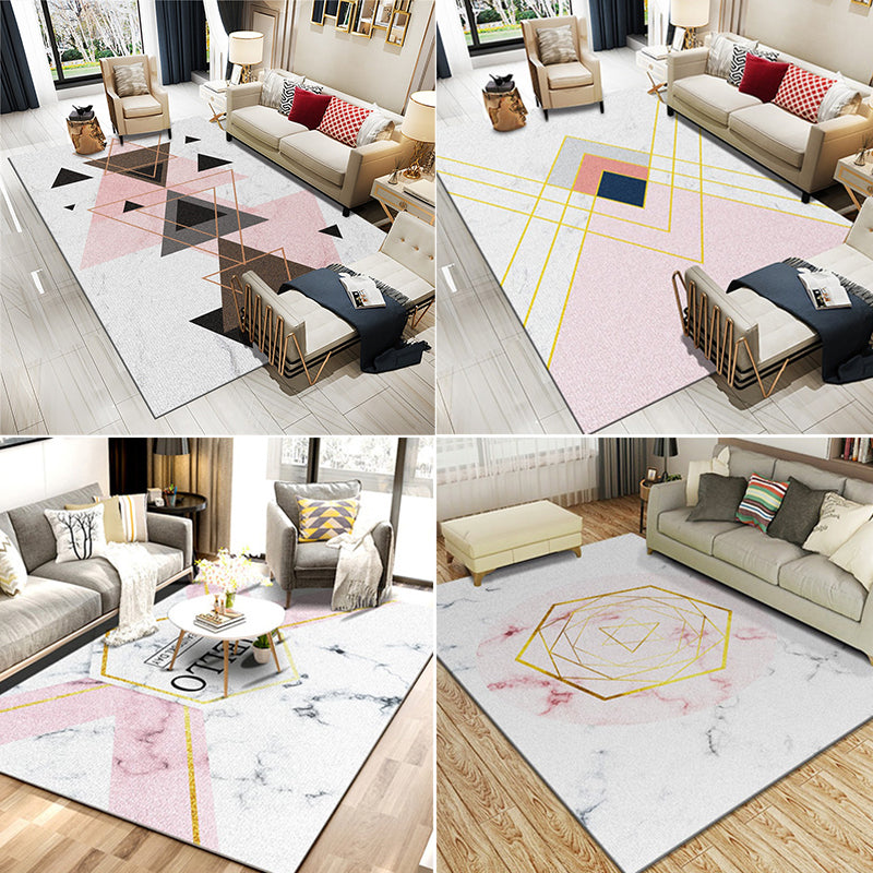 Modern Living Room Rug Multi Colored Geometric Area Rug Cotton Blend Pet Friendly Easy Care Carpet