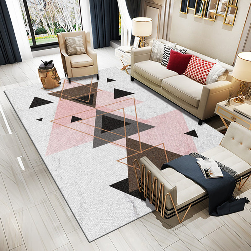 Modern Living Room Rug Multi Colored Geometric Area Rug Cotton Blend Pet Friendly Easy Care Carpet