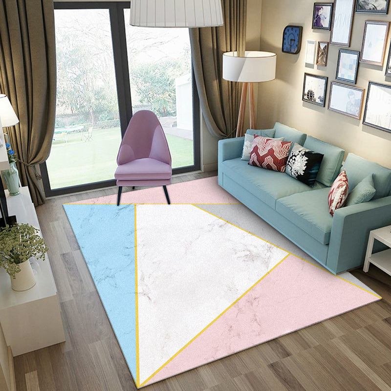 Modern Living Room Rug Multi Colored Geometric Area Rug Cotton Blend Pet Friendly Easy Care Carpet