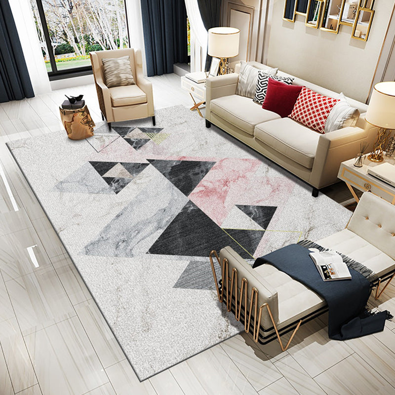Modern Living Room Rug Multi Colored Geometric Area Rug Cotton Blend Pet Friendly Easy Care Carpet