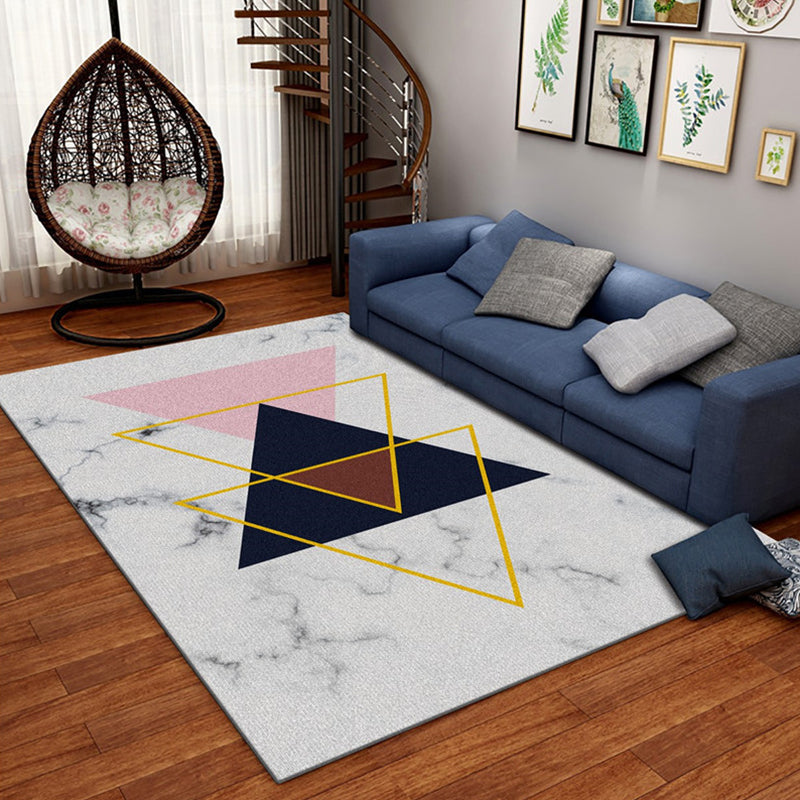 Modern Living Room Rug Multi Colored Geometric Area Rug Cotton Blend Pet Friendly Easy Care Carpet