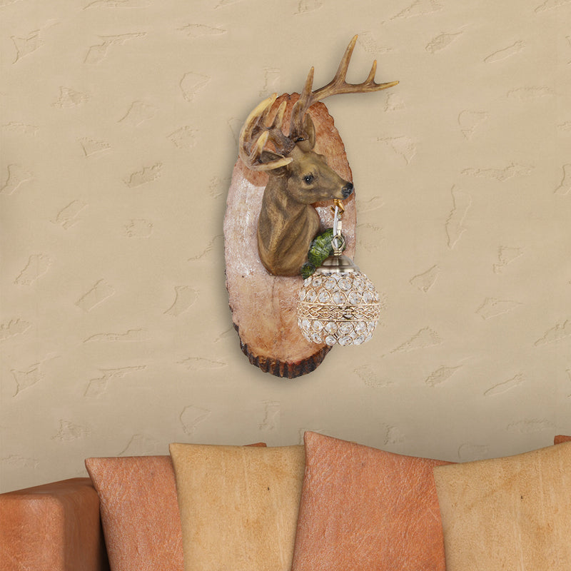 1 Light Resin Wall Lamp Rustic Black/Gold/Tan Orb Shade Indoor Sconce Light Fixture with Elk, Right/Left