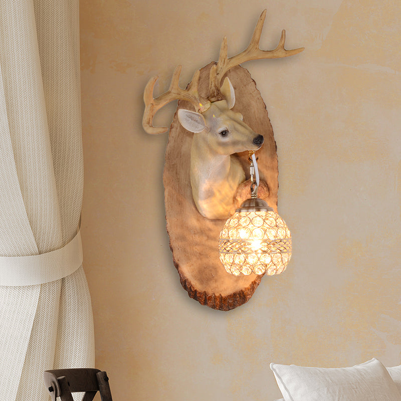 1 Light Resin Wall Lamp Rustic Black/Gold/Tan Orb Shade Indoor Sconce Light Fixture with Elk, Right/Left