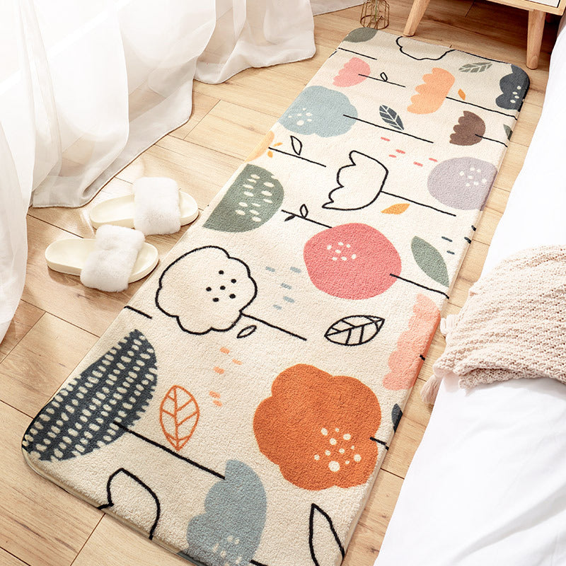 Trendy Plant Printed Rug Multi Colored Lamb Wool Area Carpet Anti-Slip Backing Easy Care Washable Rug for Bedroom