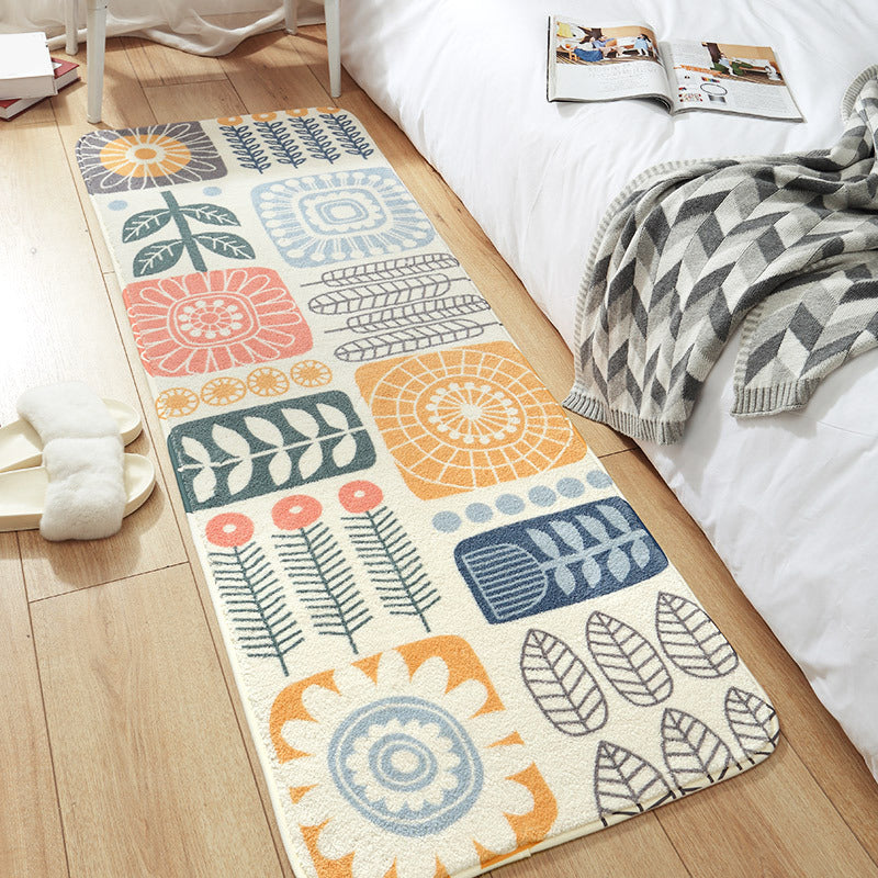 Trendy Plant Printed Rug Multi Colored Lamb Wool Area Carpet Anti-Slip Backing Easy Care Washable Rug for Bedroom