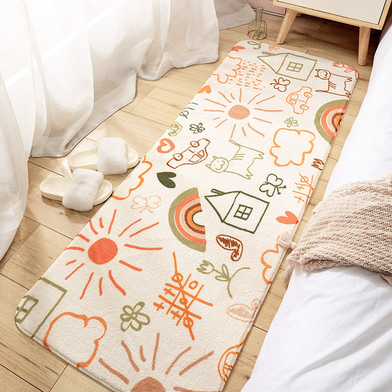 Trendy Plant Printed Rug Multi Colored Lamb Wool Area Carpet Anti-Slip Backing Easy Care Washable Rug for Bedroom