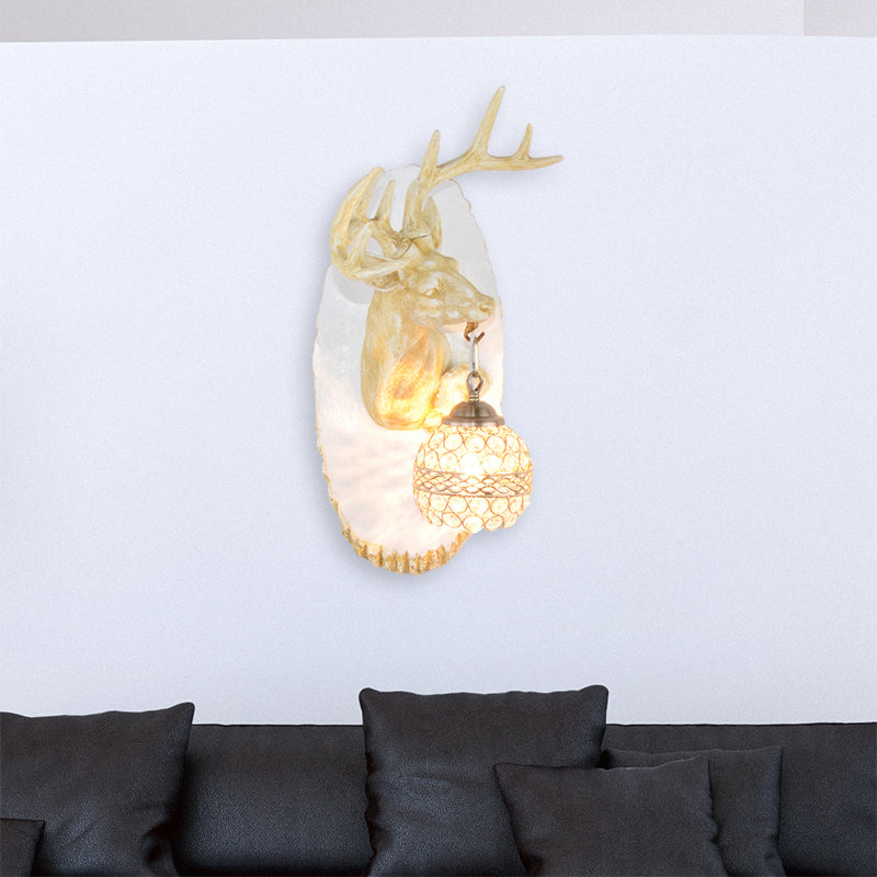 1 Light Resin Wall Lamp Rustic Black/Gold/Tan Orb Shade Indoor Sconce Light Fixture with Elk, Right/Left