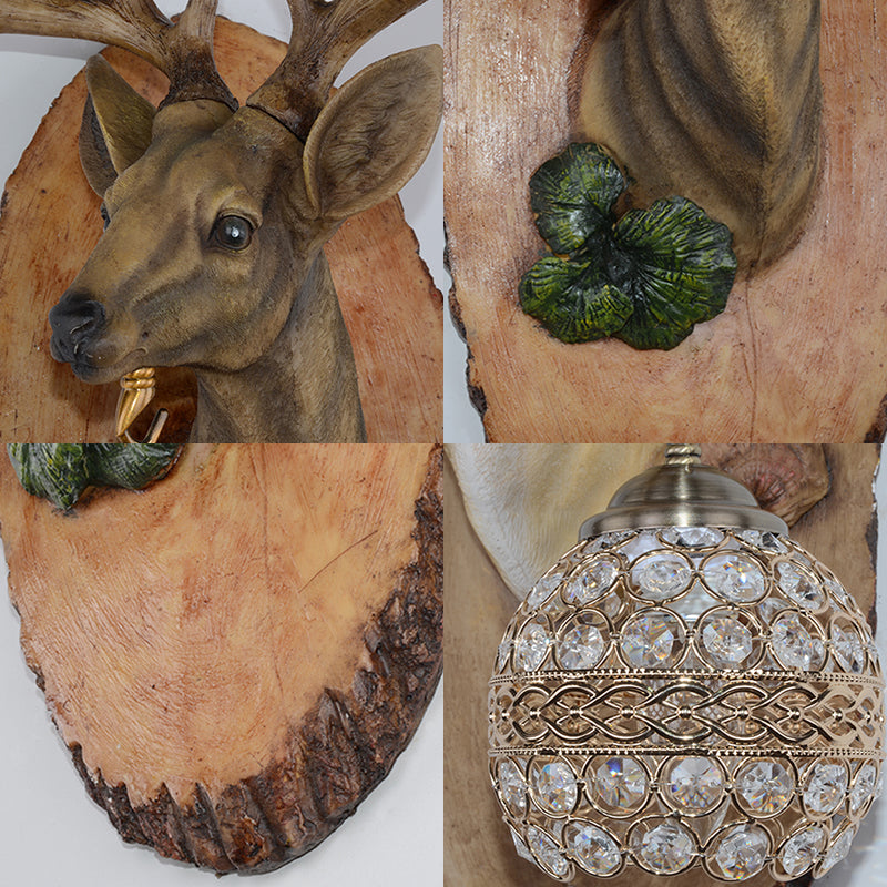 1 Light Resin Wall Lamp Rustic Black/Gold/Tan Orb Shade Indoor Sconce Light Fixture with Elk, Right/Left
