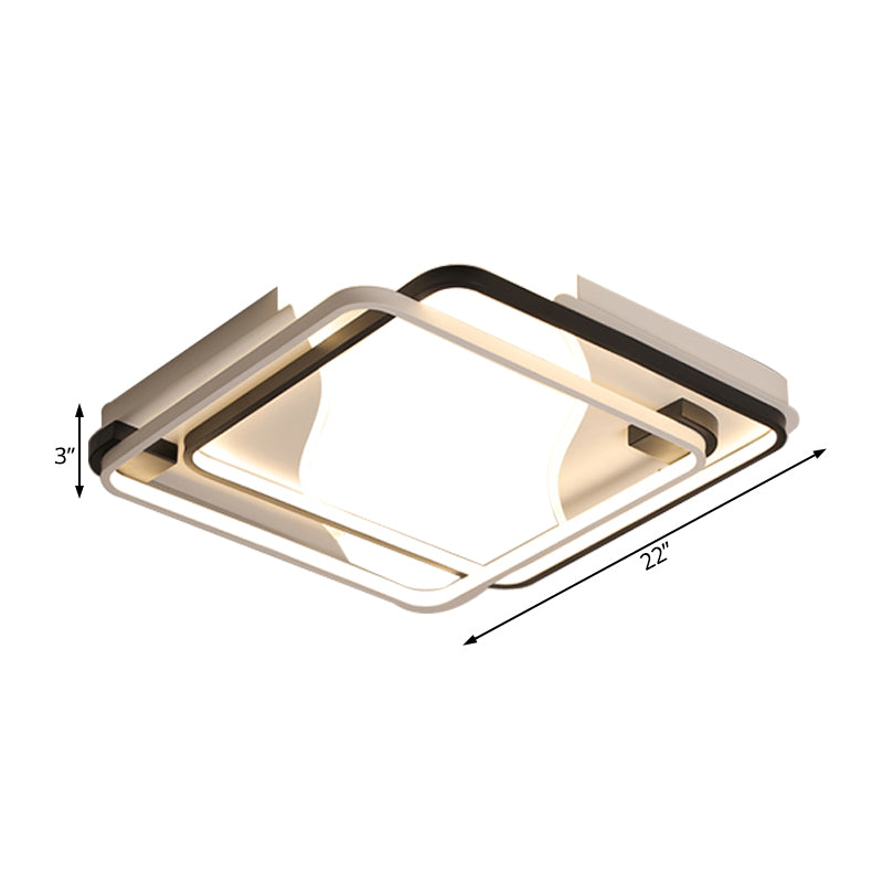 Lampada da incasso a LED per camera da letto larga 18"/22"/31,5" con paralume acrilico quadrato/rettangolare Lampada da soffitto modernista a incasso in bianco e nero in luce bianca/calda