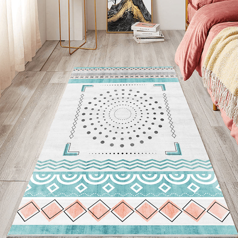 Fancy Bedroom Rug Multi Colored Geometric Print Area Carpet Polypropylene Non-Slip Backing Easy Care Area Rug