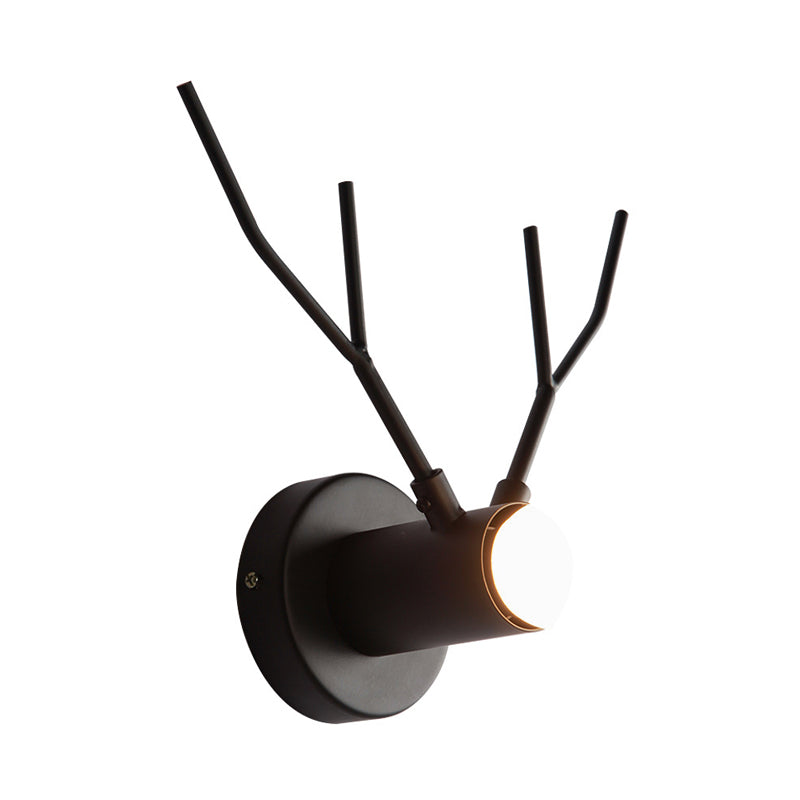 1 Light Metal Wall Lamp Classic Black Exposed Bulb Indoor Sconce Light Fixture with Elk Design