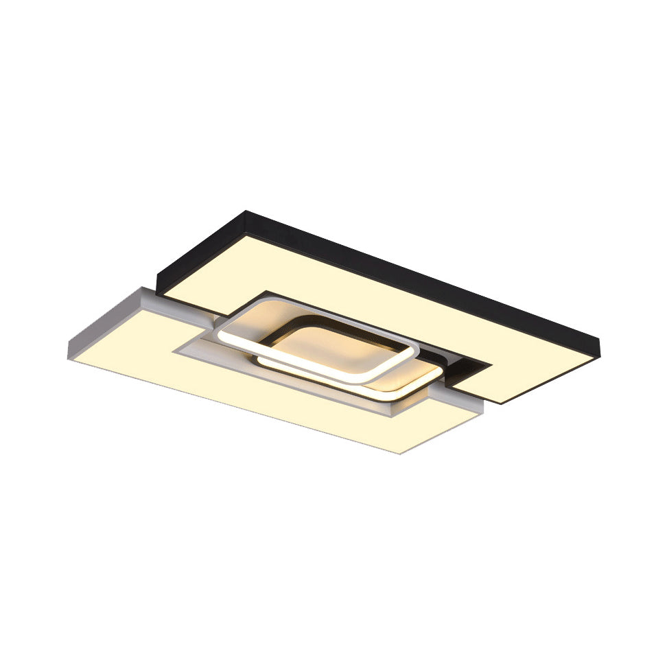 Square/Rectangular Flush Mount Lamp Modern Metal 22"/31.5" Wide Led Black and White Flush Mount Ceiling Fixture with Recessed Diffuser in White/Warm Light