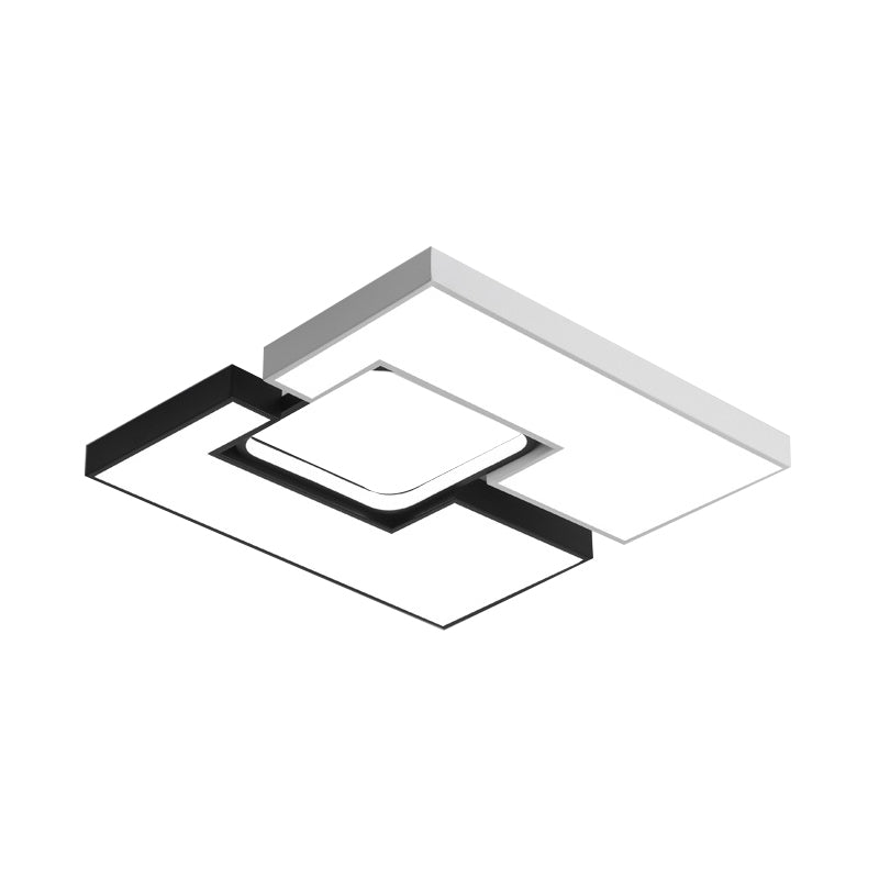 Square/Rectangular Flush Mount Lamp Modern Metal 22"/31.5" Wide Led Black and White Flush Mount Ceiling Fixture with Recessed Diffuser in White/Warm Light