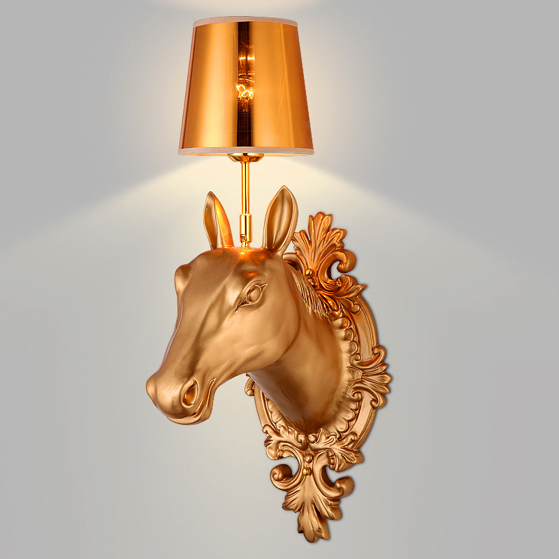 One Bulb Bedroom Wall Mounted Lamp Classic Black/White/Gold Sconce Light Fixture with Cone Fabric Shade