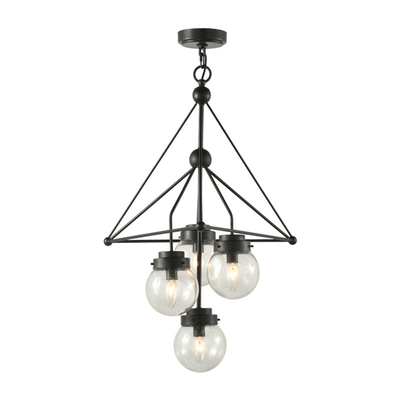 Candelera de colgante de vidrio transparente global con diseño de triángulo modernista 4 luces Black Hanging Lightsing