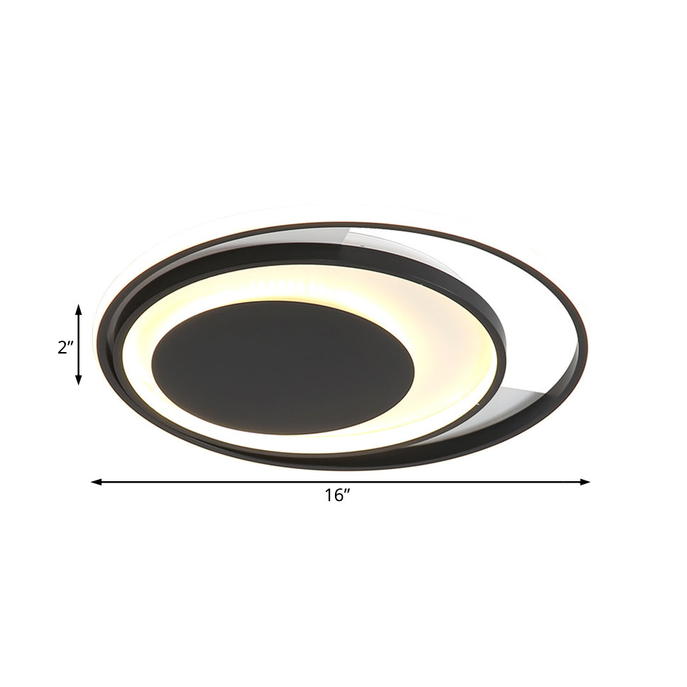 Negra Semi Flush Lighting LED modernista 16 "/19.5" De ancho de ancho de metal Semi Flush Lámpara de montaje en luz blanca/cálida