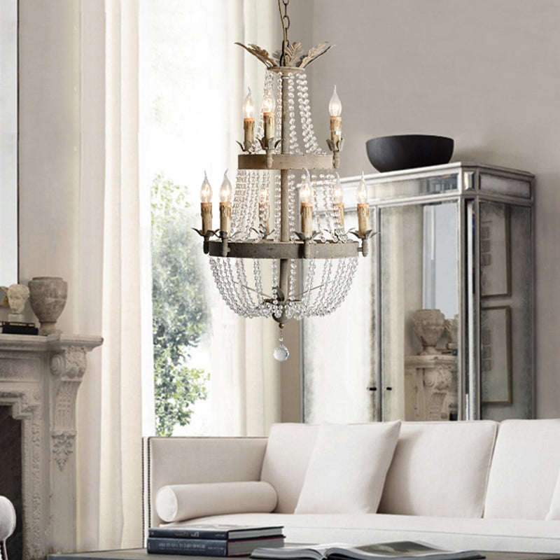 Plafond à 2 niveaux Modernisme modernisme Crystal Crystal 9 têtes suspendues avec une goutte mondiale