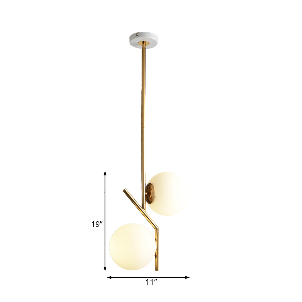 Lampaggio lineare angolare oro illuminazione con sfera di vetro bianco sfera contemporanea a 2 luci in metallo lampada a sospensione