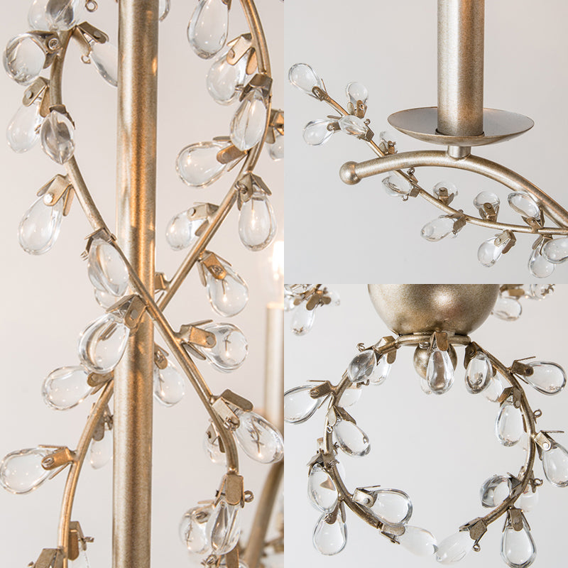 Spur Chandelier Light Contemporary Metal 6 Heads Brass Hanging Lamp Kit with Crystal Leaf